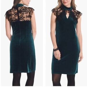 White House Black Market Green Velvet Dress with Lace Detail